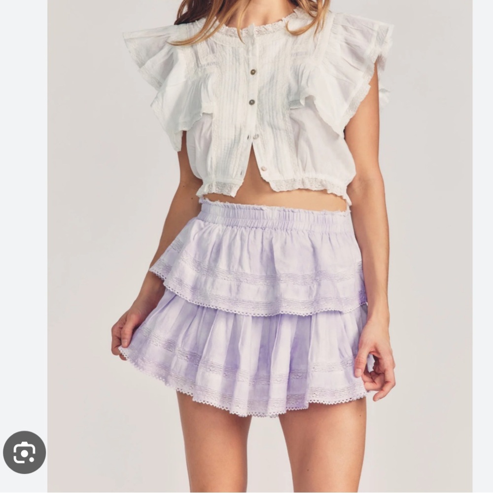 LoveShackFancy Purple Ruffle Mini Heritage Skirt